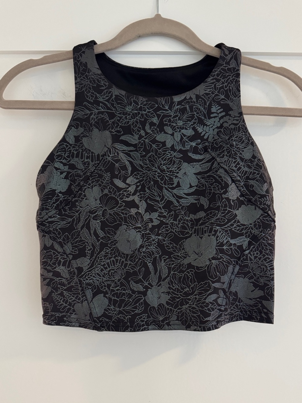 Lululemon Invigorate Tank in Foil Logo Flourish Black Iridescent Foil Print